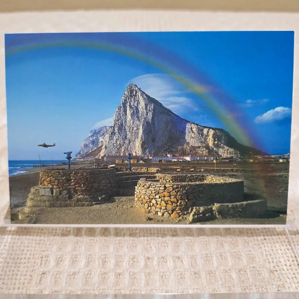 Vintage Gilbratar Rainbow Over the Rock Airplane Zarzuela 54 Postcard Unposted